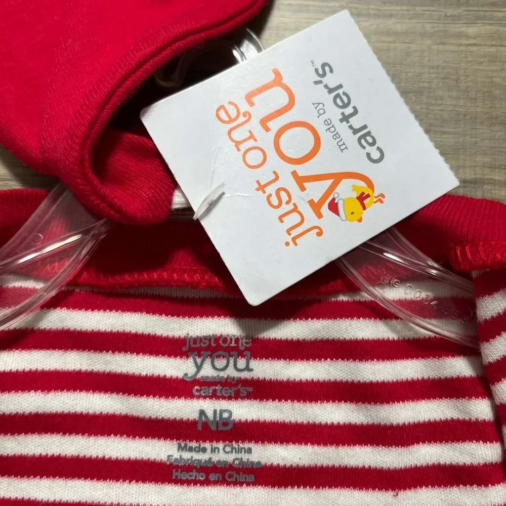 Carters Just One‎ You My First Christmas Striped Onesie With Santa Hat Size NB